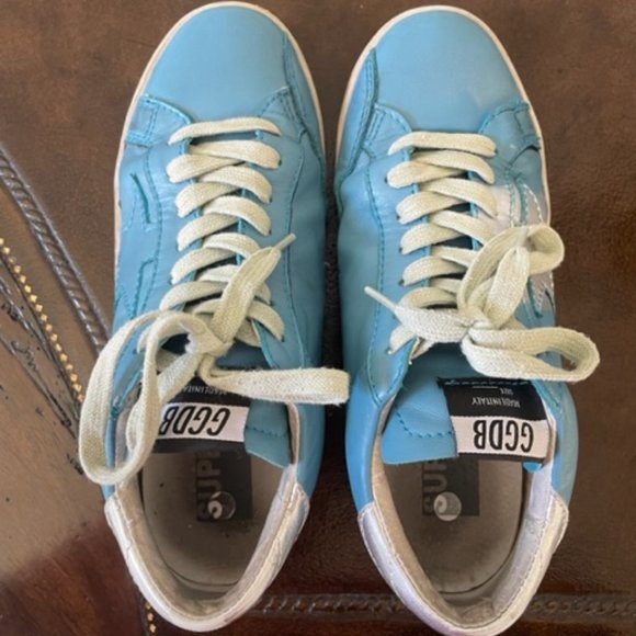 $595 Golden Goose Super-Star Blue Leather w/Silver Star Low-Top Sneakers EU38 - Picture 9 of 12